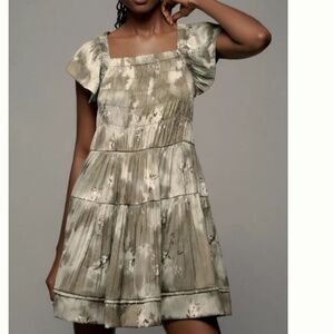 NWT By Anthropologie Flutter-Sleeve Square-Neck Mini Dress SIZE XS